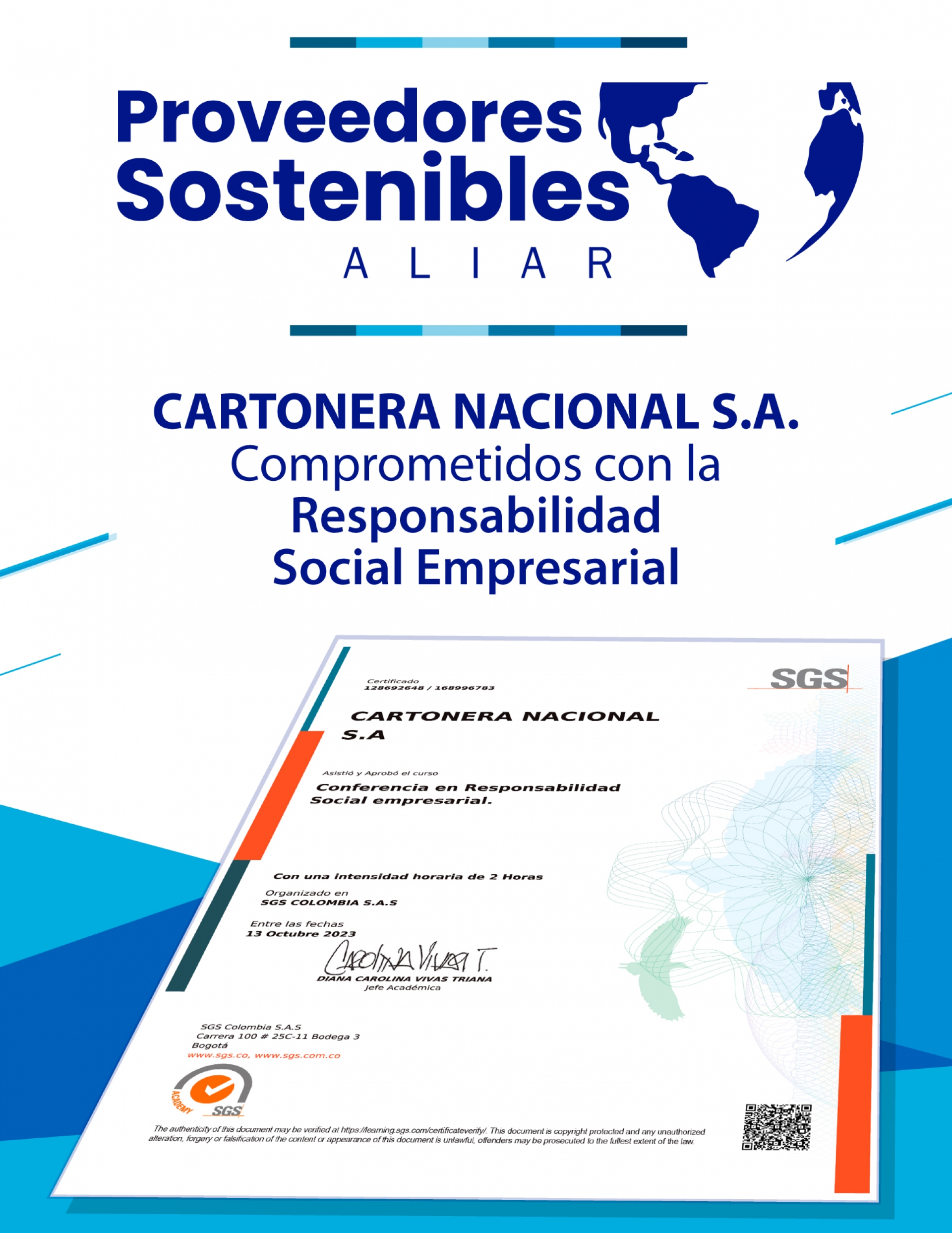 CARTONERA NACIONAL ES CERTIFICADA POR SGS COLOMBIA